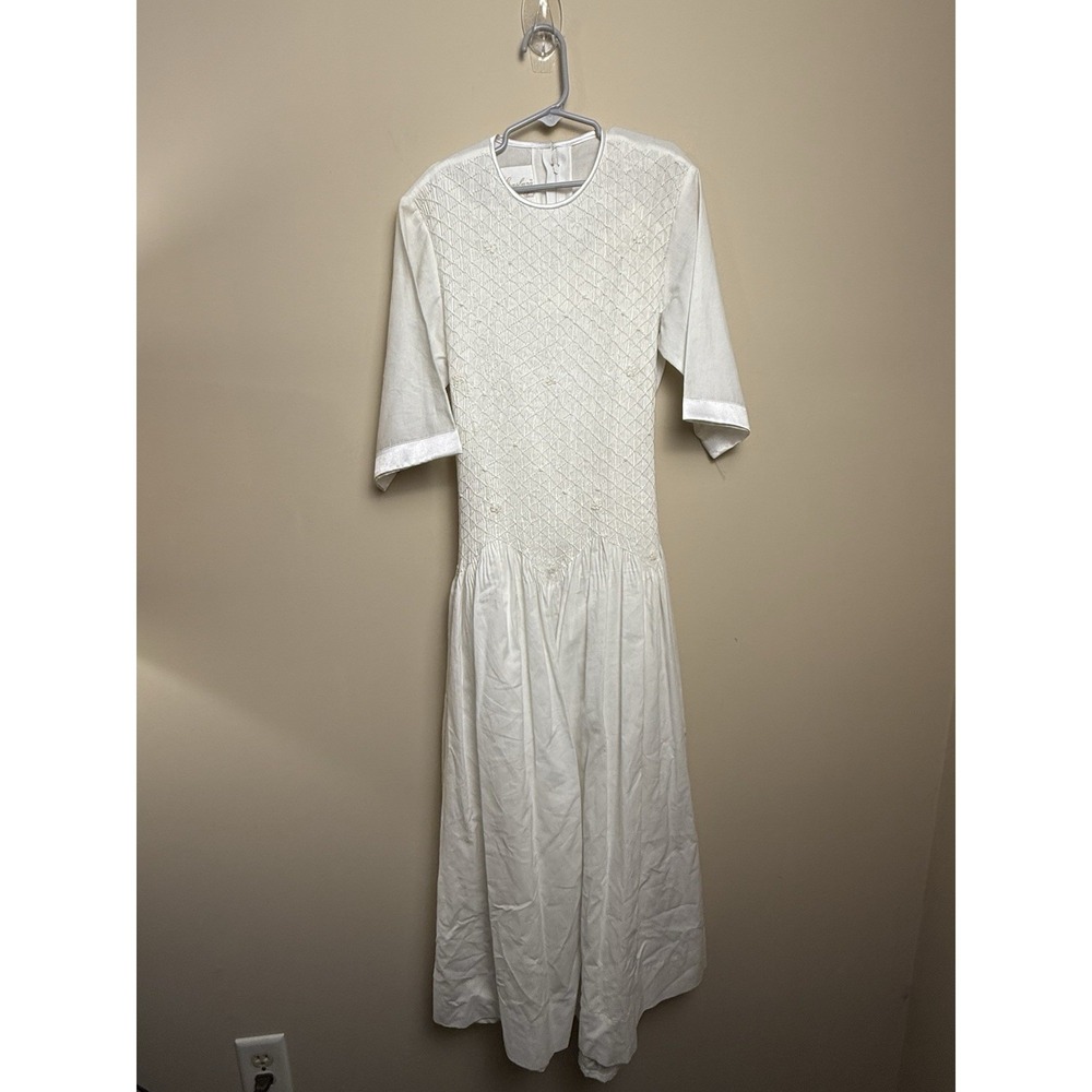 Stasbury Smocked Heirloom Dress With Under Slip Size 14 100% Cotton